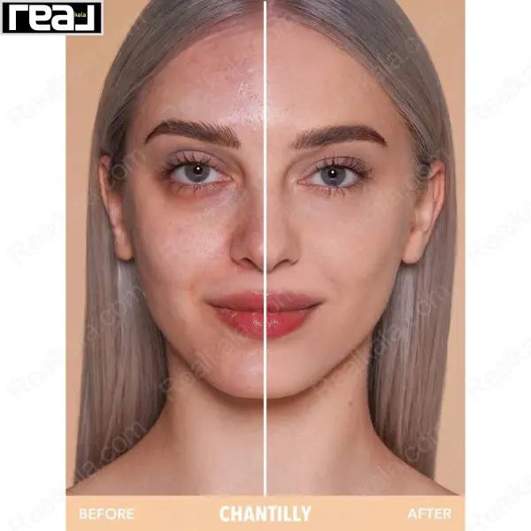 نمای قبل و بعد تست رنگ پنکک شیگلم مدل Skin Focus رنگ Chantilly روی پوست
