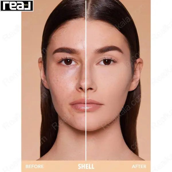 نمای قبل و بعد تست رنگ پنکک شیگلم مدل Skin Focus رنگ Shell روی پوست