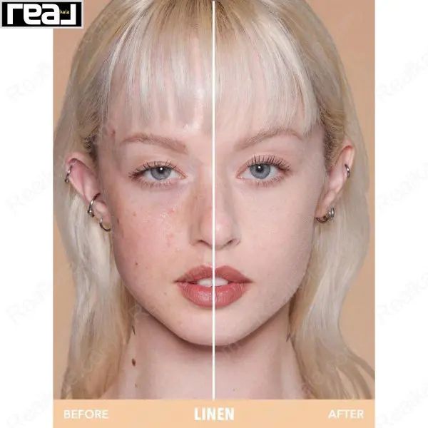 نمای قبل و بعد تست رنگ پنکک شیگلم مدل Skin Focus رنگ Linen روی پوست