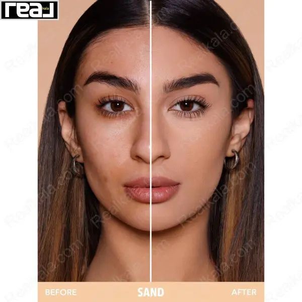 نمای قبل و بعد تست رنگ پنکک شیگلم مدل Skin Focus رنگ Sand روی پوست