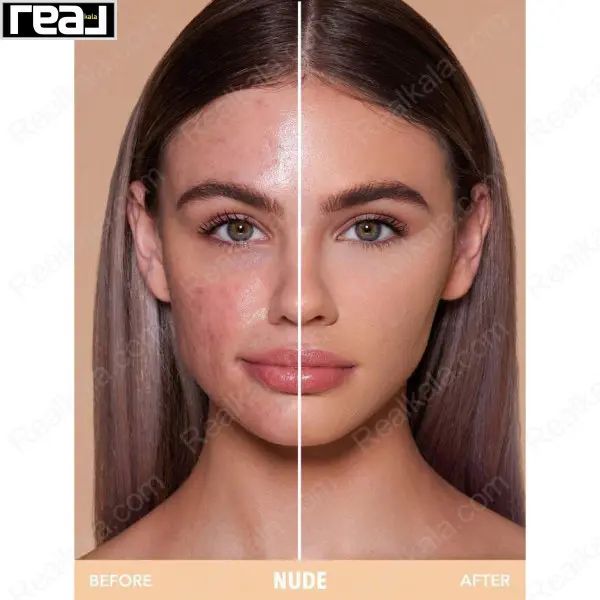 نمای قبل و بعد تست رنگ پنکک شیگلم مدل Skin Focus رنگ Nude روی پوست