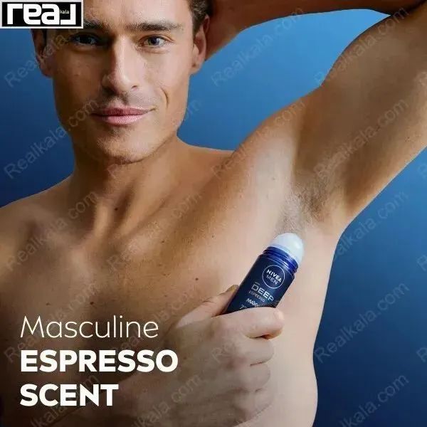 تصویر تبلیغاتی نحوه استفاده از مام رول نیوآ مردانه مدل Deep Espresso با رایحه اسپرسو