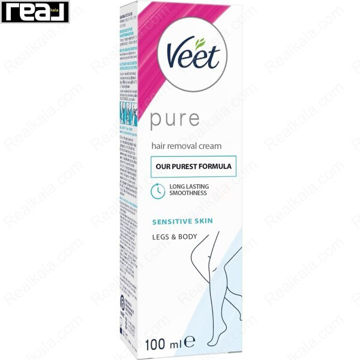 نمای روبروی بسته بندی کرم موبر Veet مدل Pure مخصوص پوست حساس 100 میل