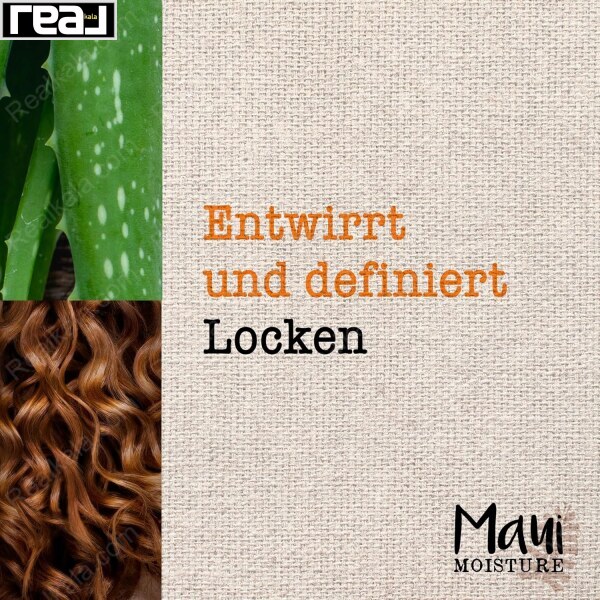 تصویر آلوئه ورا و موهای فر با متن باز کننده گره و تعریف کننده فرها