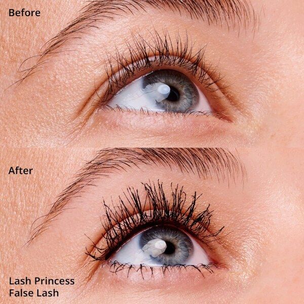 مقایسه چشم قبل و بعد از استفاده ریمل Essence مدل False Lash Effect