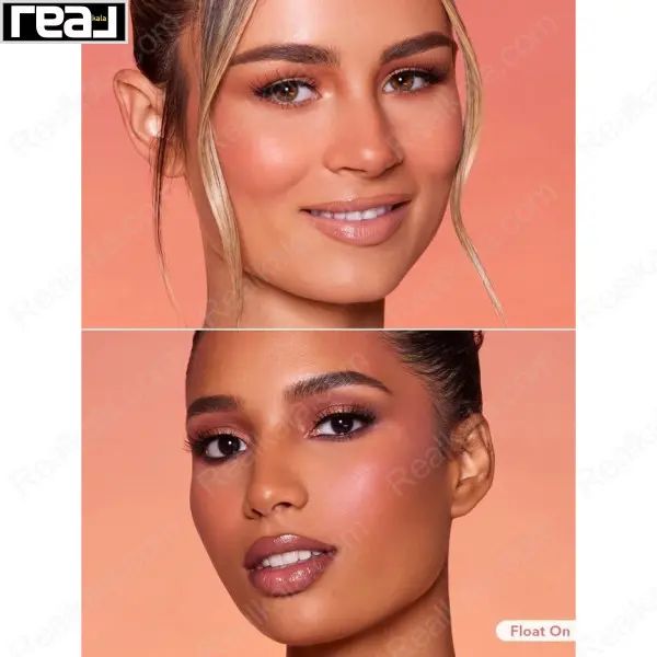 دو مدل با آرایش تابستانی و رژگونه Float On روی گونه‌ها با پس‌زمینه گرم