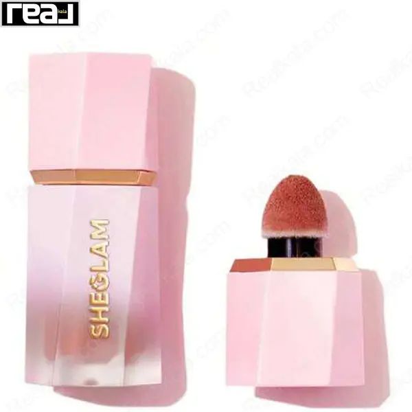 رژگونه مایع Sheglam مدل Risky Business با اپلیکاتور اسفنجی و بسته‌بندی صورتی-طلایی