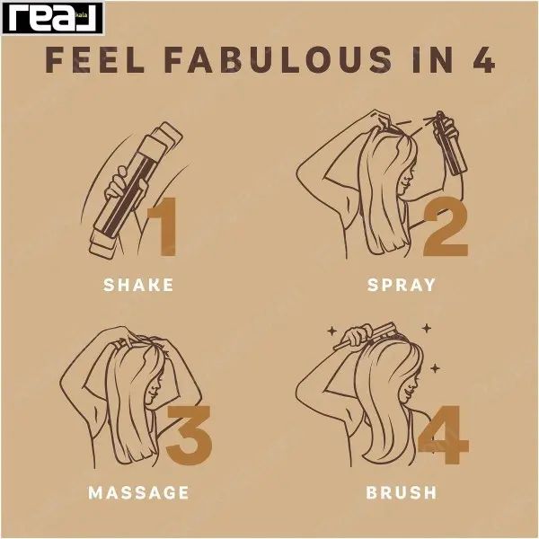 راهنمای استفاده از شامپو خشک باتیست در چهار مرحله: تکان دادن، اسپری، ماساژ و حالت‌دهی مو	