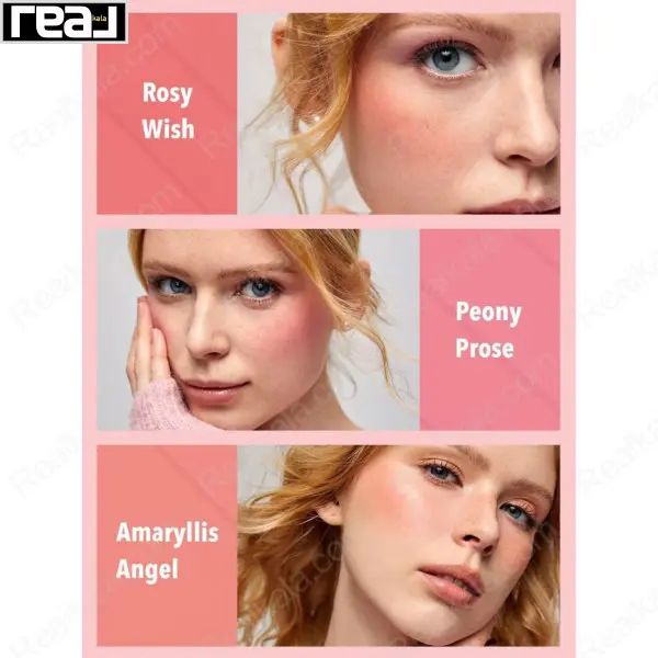تصویر سه مدل با رژگونه‌های Rosy Wish، Peony Prose و Amaryllis Angel	