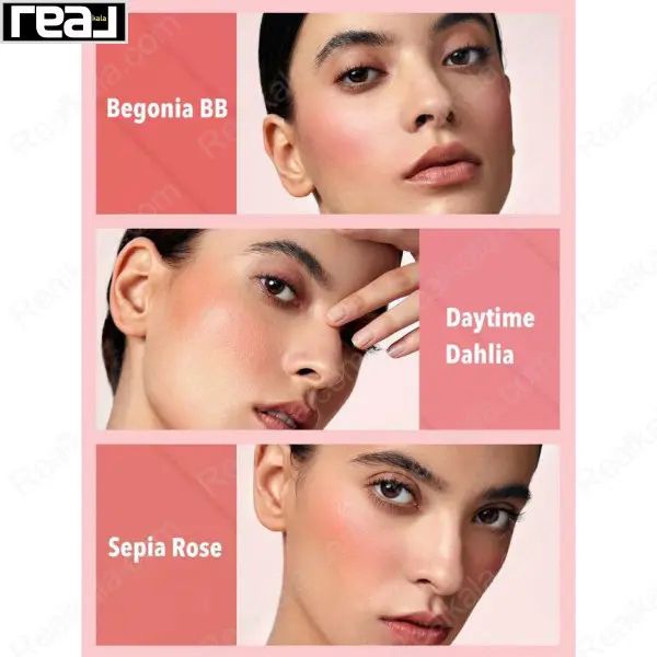 تصویر سه مدل با رژگونه‌های Begonia BB، Daytime Dahlia و Sepia Rose	