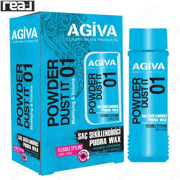 پودر حجم‌دهنده مو آگیوا مدل Dust It شماره 01 با بسته‌بندی آبی و جلوه مات