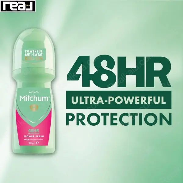 پوستر تبلیغاتی رول ضد تعریق میچام با شعار محافظت 48 ساعته و طراحی زنانه