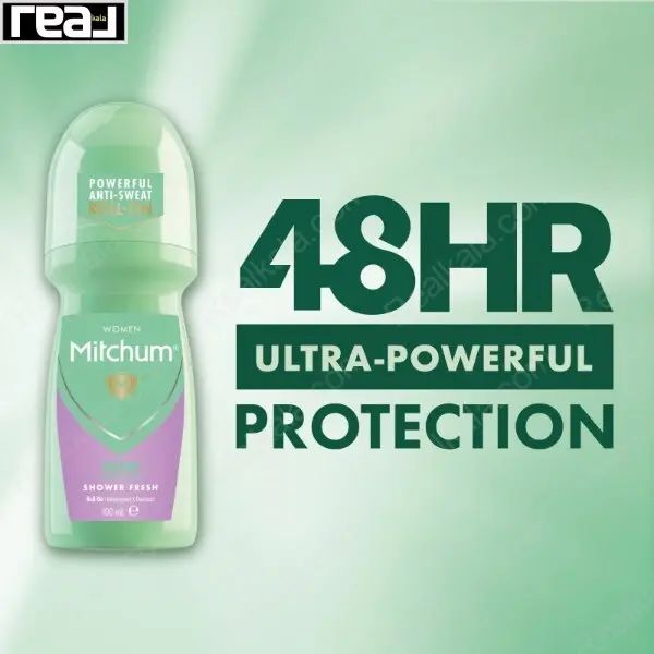 پوستر تبلیغاتی رول ضد تعریق میچام شاور فرش با شعار محافظت 48 ساعته و طراحی زنانه