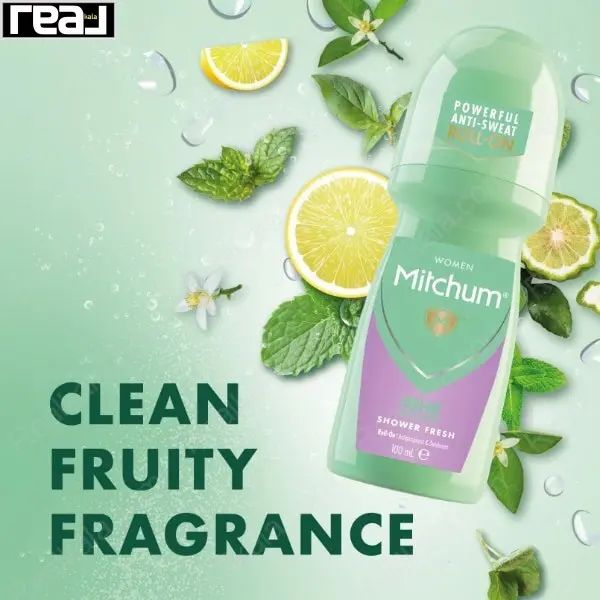 پوستر تصویری رایحه Shower Fresh با عناصر نعناع، لیمو و قطرات آب