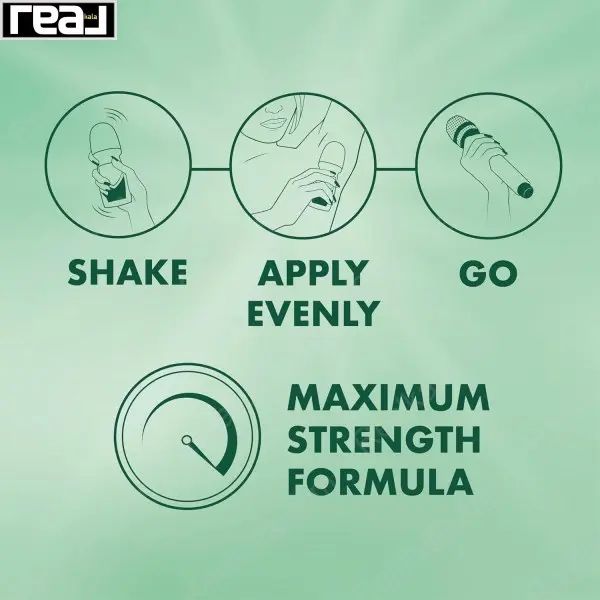 مراحل استفاده از رول ضد تعریق میچام شامل تکان دادن، استفاده یکنواخت و آماده‌سازی