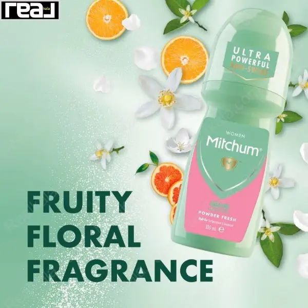 پوستر تصویری رایحه Powder Fresh با عناصر گل سفید و مرکبات ملایم