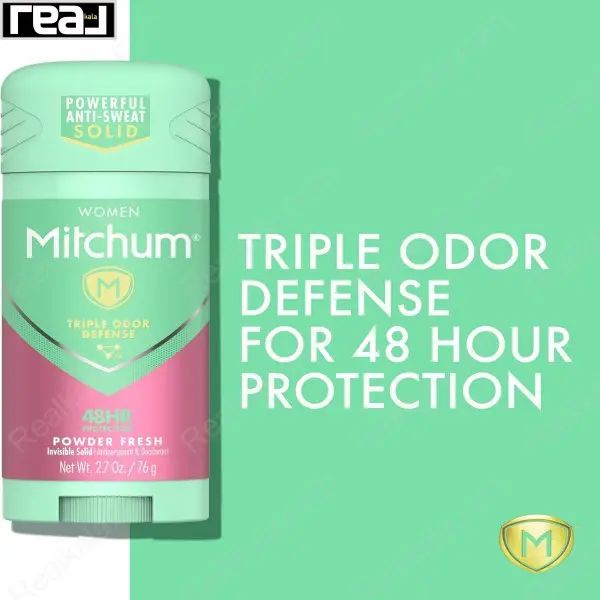 تبلیغ استیک ضد تعریق زنانه میچام مدل پاودر فرش با تأکید بر محافظت 48 ساعته و فرمول ضد تعریق