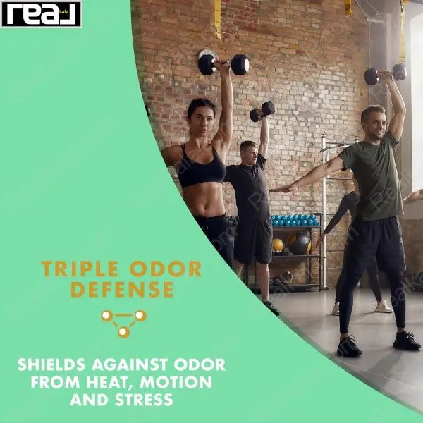 تبلیغ محافظت سه‌گانه در باشگاه با شعار SHIELDS AGAINST ODOR FROM HEAT MOTION AND STRESS	