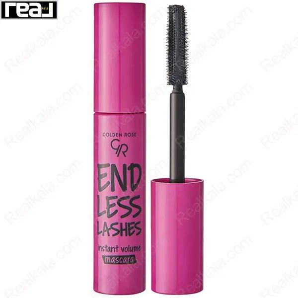 تیوب صورتی ریمل گلدن رز Endless Lashes با درپوش باز و براش حجیم