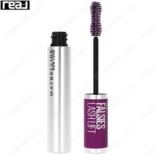 تیوب نقره‌ای ریمل میبلین مدل The Falsies Lash Lift با درب بنفش و برس نیمه‌باز	