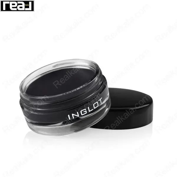 ظرف باز خط چشم ژلی اینگلوت شماره 77 با درب جداشده و ژل مشکی قابل مشاهده