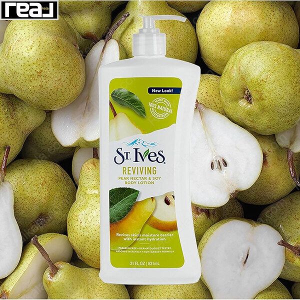 لوسیون بدن سینت ایوز شامل گلابی و عناصر طبیعی تقویت‌کننده رطوبت پوست