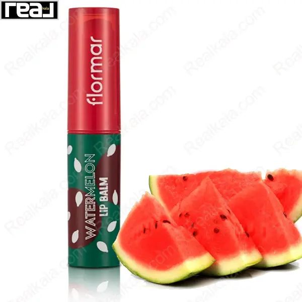 بالم لب استیکی فلورمار مدل Watermelon کنار برش‌های هندوانه تازه	