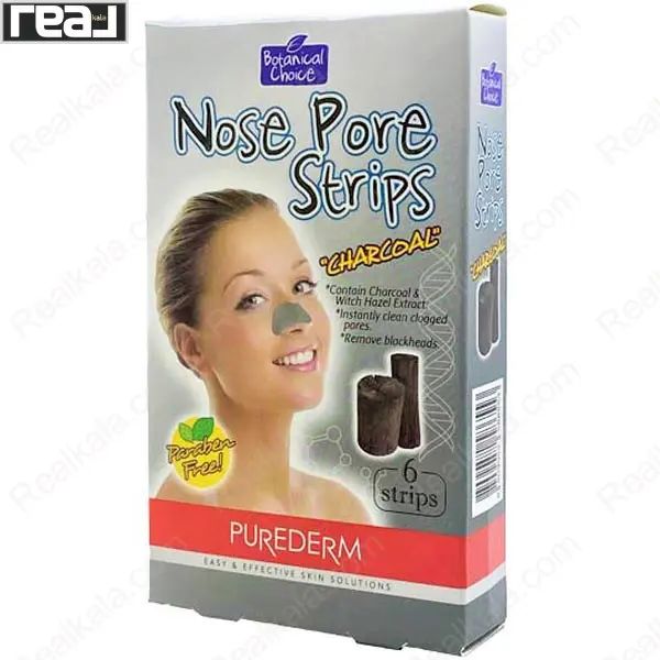 جعبه چسب بینی PUREDERM مدل Charcoal با تصویر فرد و نوشته 6 عددی	