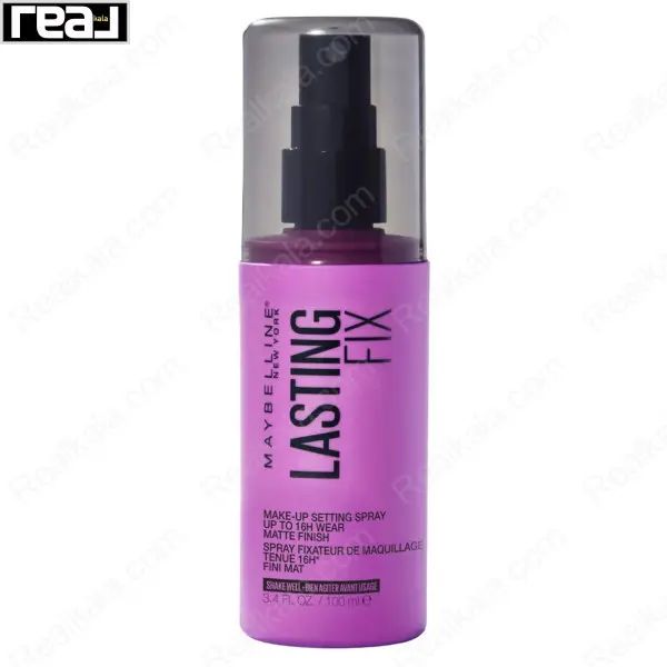 بطری صورتی اسپری فیکس میبلین مدل Lasting Fix با نازل مشکی