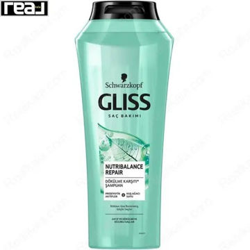 شامپو آبی Gliss مدل Nutribalance Repair با نوشته ضدریزش و تقویت‌کننده
