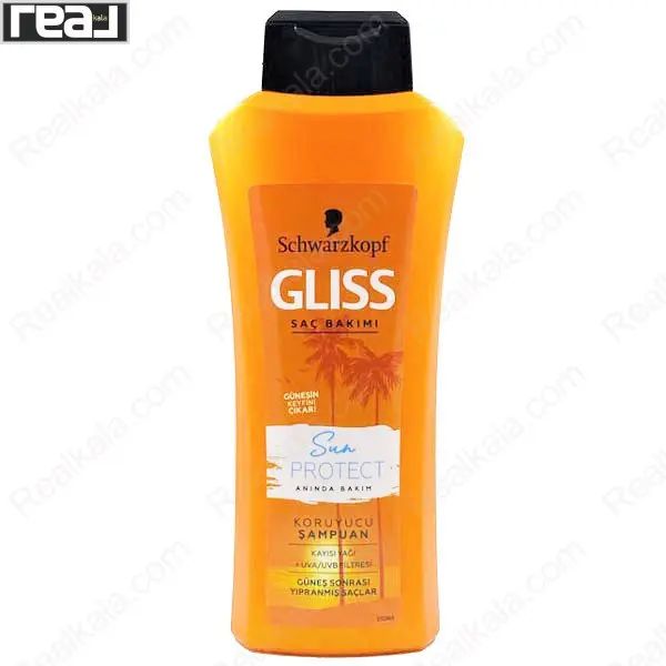 شامپو نارنجی Gliss مدل Sun Protect با نوشته محافظت در برابر آفتاب	