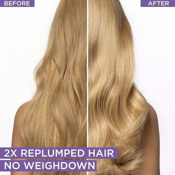 تصویر قبل و بعد از استفاده روی موهای بلوند با افزایش حجم و درخشش