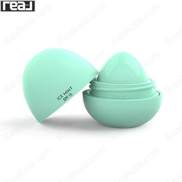بالم لب کره‌ای گلدن رز مدل Ice Mint با درب باز و ظرف سبز نعنایی