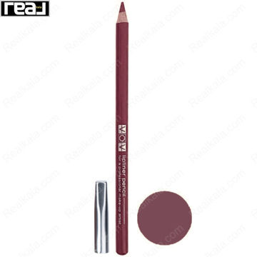 مداد لب وو شماره 503 با رنگ مائووی خاکستری تیره و درپوش نقره‌ای کنار نمونه رنگ دایره‌ای