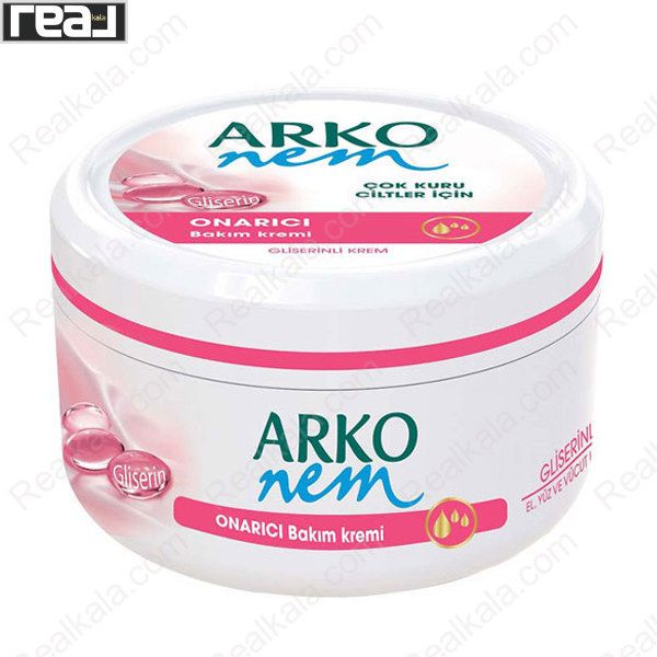 کرم مرطوب‌کننده Arko Nem مدل Glycerin با بسته‌بندی سفید و صورتی مخصوص پوست‌های بسیار خشک