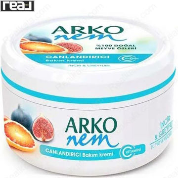کرم مرطوب‌کننده Arko Nem مدل Fig & Grapefruit با بسته‌بندی سفید و تصویر انجیر و گریپ‌فروت