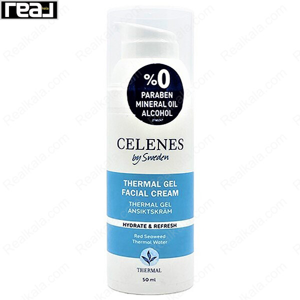 کرم صورت ژلی Celenes مدل Thermal Gel با بسته‌بندی سفید و آبی