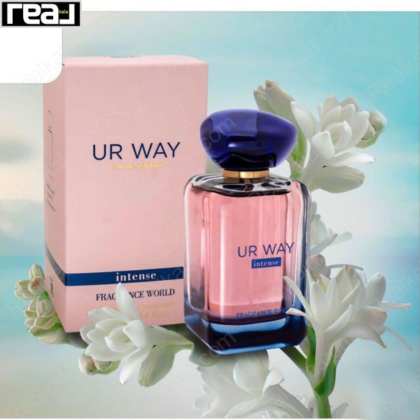 بسته‌بندی گل‌دار ادکلن UR WAY intense با رنگ صورتی و سرمه ای