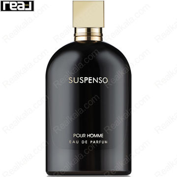 شیشه مشکی ادکلن Suspenso Pour Homme از برند Fragrance World با درب طلایی