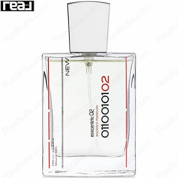شیشه شفاف ادکلن Escentric Molecules Escentric 02 با طراحی باینری و درب نقره‌ای