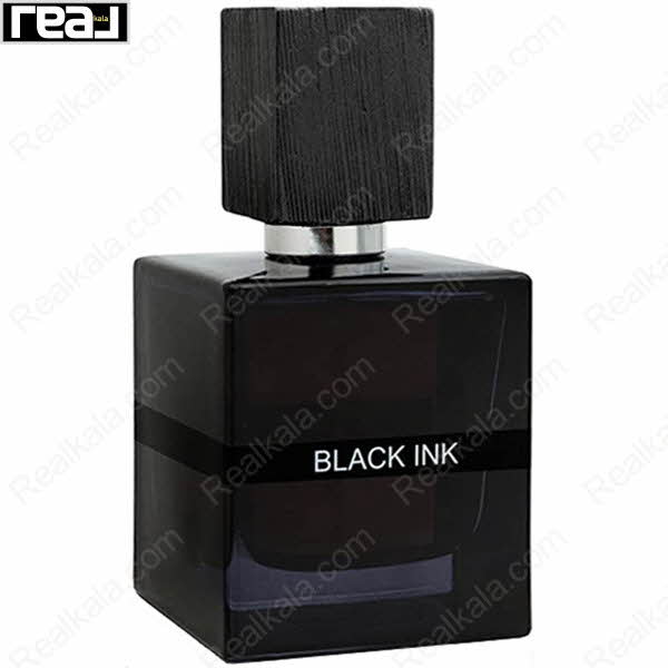 شیشه مشکی ادکلن Black Ink از برند Fragrance World با طراحی مینیمال و درب بافت‌دار