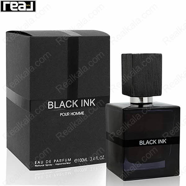 بسته‌بندی مشکی ادکلن Black Ink با طراحی مینیمال و لوگوی سفید