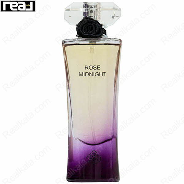 شیشه گرادیانی ادکلن Rose Midnight از برند Fragrance World با گل رز مشکی و درب کریستالی