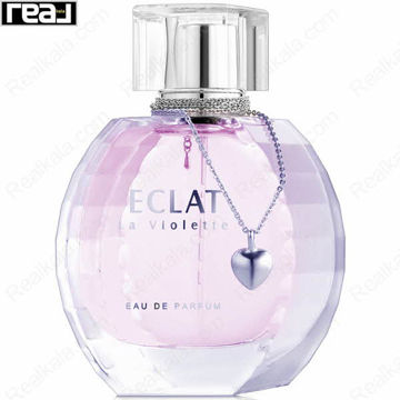 بطری شفاف ادکلن ECLAT La Violette زنانه Fragrance World با مایع بنفش و آویز قلب