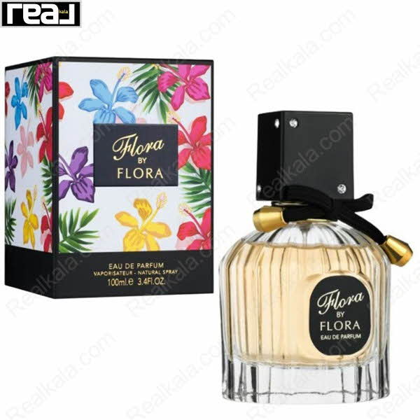بسته‌بندی گل‌دار ادکلن Flora by Flora زنانه Fragrance World همراه با بطری