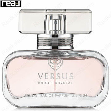 بطری شفاف ادکلن Versus Bright Crystal زنانه Fragrance World با مایع صورتی و درب کریستالی