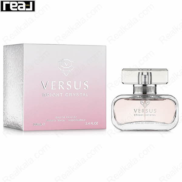 بسته‌بندی صورتی ادکلن Versus Bright Crystal زنانه Fragrance World همراه با بطری