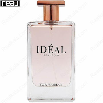 بطری شفاف ادکلن Idéal De Parfum زنانه Fragrance World با مایع صورتی و درب رزگلد