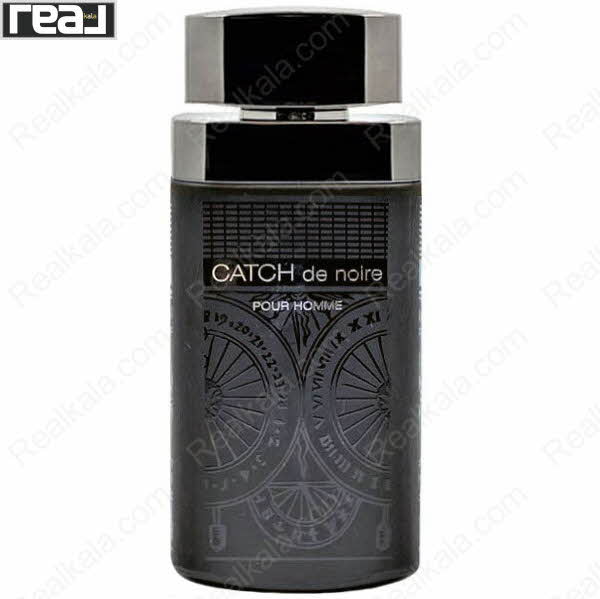 بطری مشکی ادکلن Catch de Noire مردانه Fragrance World با طراحی برجسته و درب فلزی