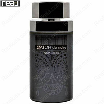 بطری مشکی ادکلن Catch de Noire مردانه Fragrance World با طراحی برجسته و درب فلزی